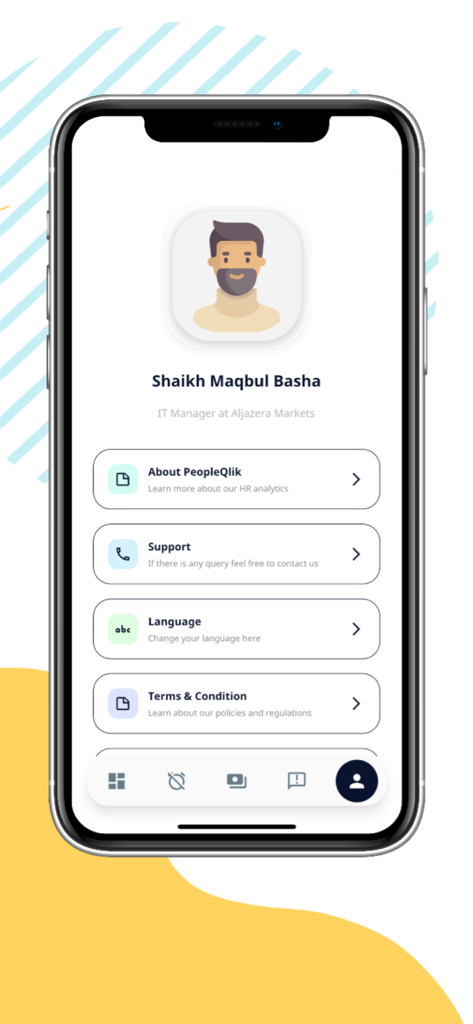 PeopleQlik HR System - User profile and settings screen in the PeopleQlik HR mobile app for an IT Manager