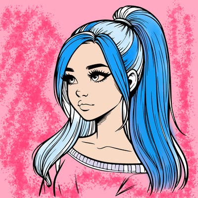 realistic girl with a high ponytail