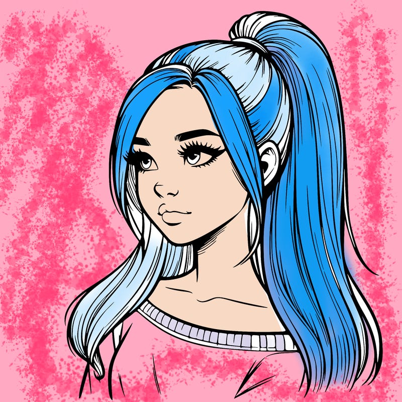 realistic girl with a high ponytail