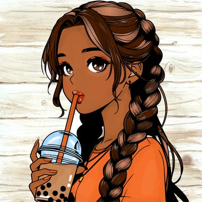 realistic girl with braided hair drinking boba