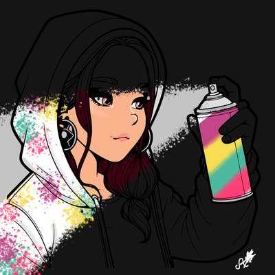a realistic girl, spray painting