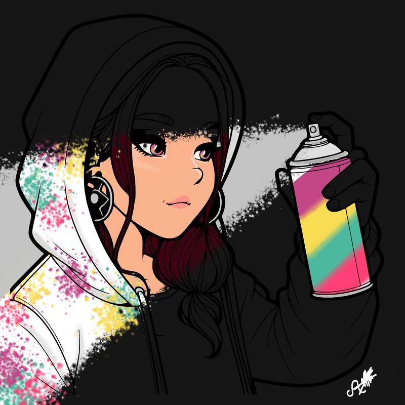 a realistic girl, spray painting