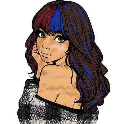 realistic girl with bangs looking over her shoulder