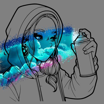 a realistic girl, spray painting