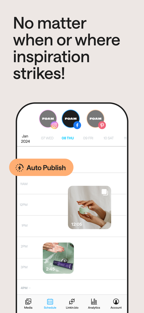 Later: Social Media Scheduler - Screenshot der Later-App-Oberfläche, die einen automatisierten Kalender für Social-Media-Posts anzeigt