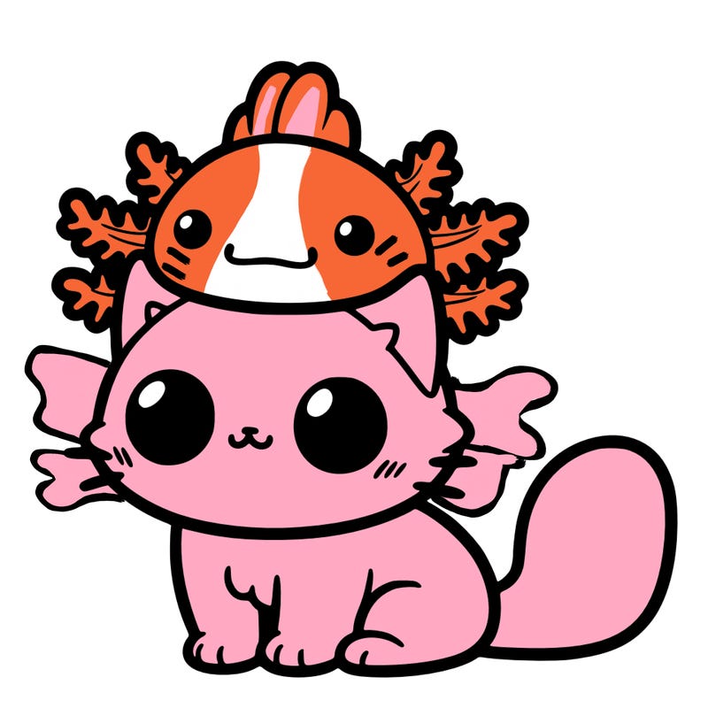 cat with axololtl hat