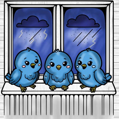 three little birds sitting on a windowsill