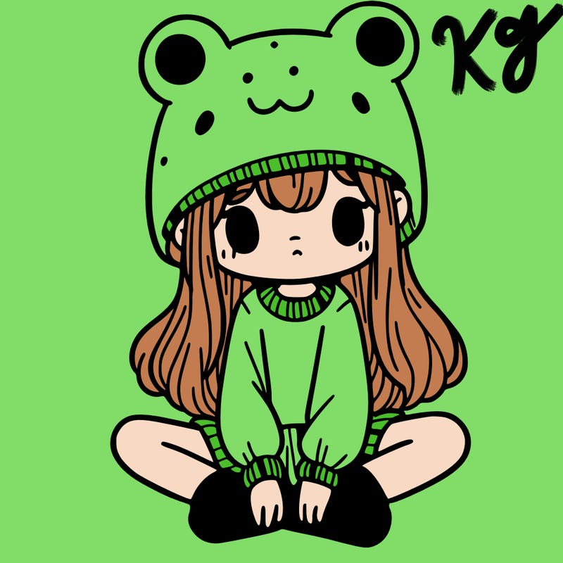 a girl wearing a frog hat and some frog socks