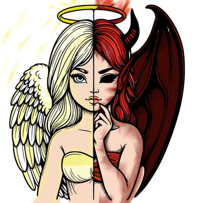 realistic angel half demon