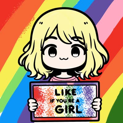 a cute girl holding a sign that says like if you’re a girl