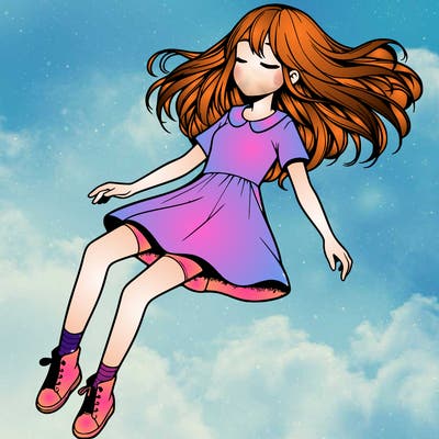 realistic girl floating