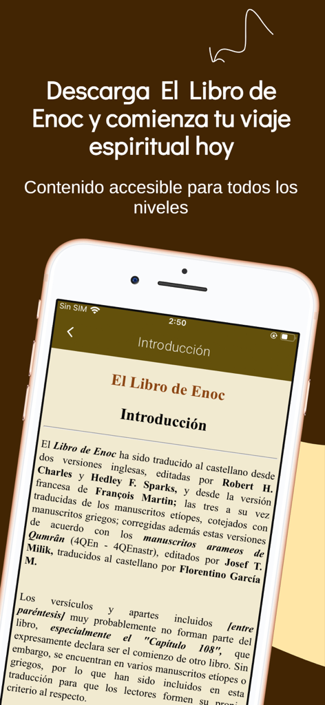 El Libro de Enoc y Biblia - Pantalla de introducción de la aplicación El Libro de Enoc y Biblia en español mostrando texto de estudio.