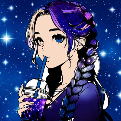 realistic girl with braided hair drinking boba