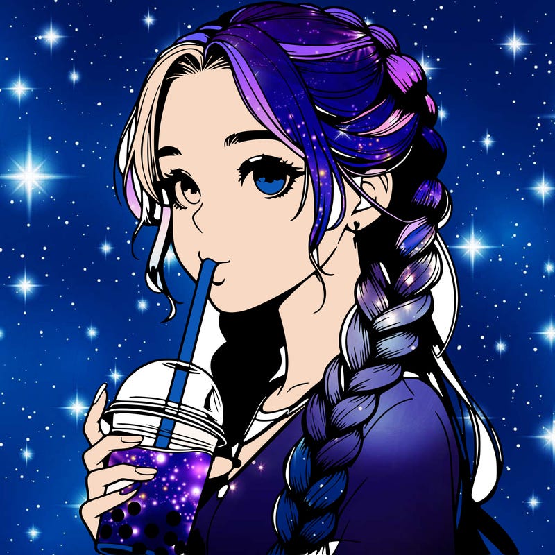 realistic girl with braided hair drinking boba