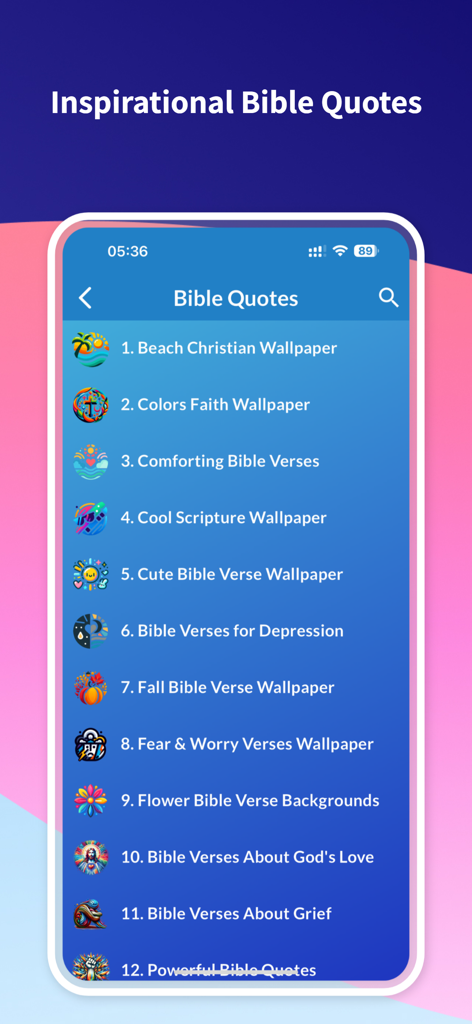 Holy Bible NIV - Audio & Verse - Una lista de citas bíblicas temáticas y fondos de pantalla en la aplicación Santa Biblia NIV
