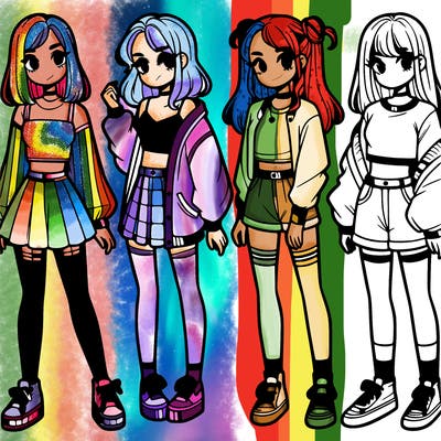 one girl with crop-top shirt and a jacket with a skirt, long socks and another girl with a shirt and pants with a jacket