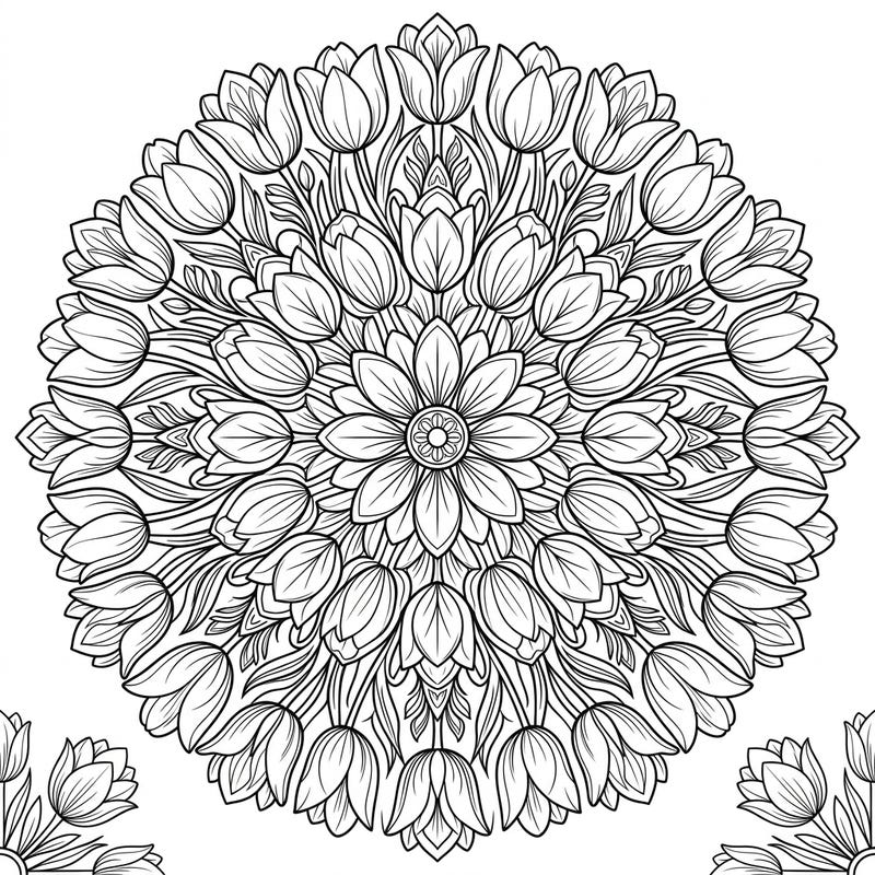 Discover tranquility with this exquisite Fosteriana Tulip Mandala coloring page, featuring a beautifully symmetrical floral pattern. Perfect for adult colorists seeking a relaxing and creative escape into the world of nature-inspired art.