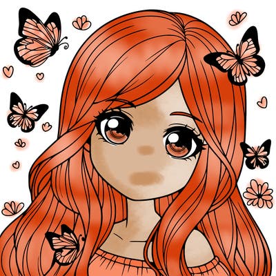 realistic girl with butterflies around her