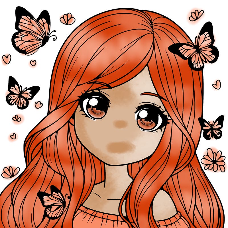 realistic girl with butterflies around her