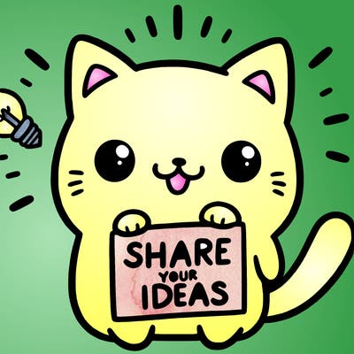 a cute cat saying share your ideas