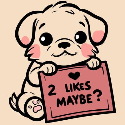 a puppy holding a sign that says 2 likes maybe?