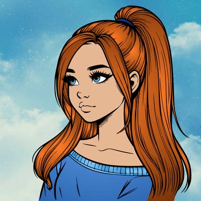 realistic girl with a high ponytail