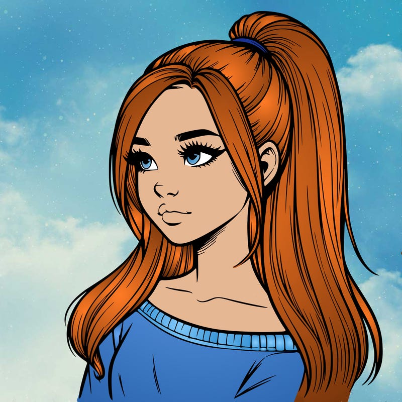 realistic girl with a high ponytail