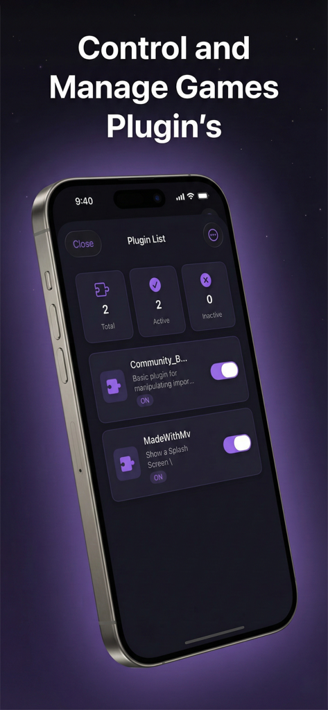 Interface for managing and controlling game plugins in the RPGPlayer app.