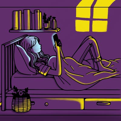 a girl laying on her bed with her phone