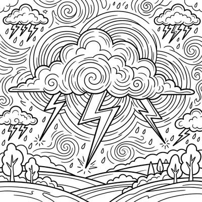Get ready for an electrifying coloring experience with our Echoing Thunder kids coloring page! This exciting design captures the power of a storm, complete with dramatic clouds, lightning, and falling rain, perfect for young artists.
