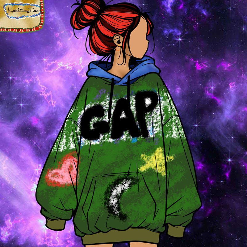 realistic girl with a oversized sweatshirt on and a bun