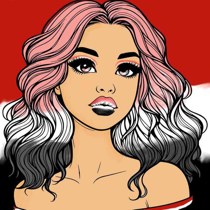 realistic girl with wavy hair and lips