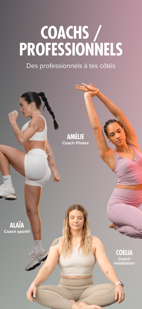 Elevate - Trois coachs féminines pour le pilates, le sport et la méditation dans l'application Elevate.