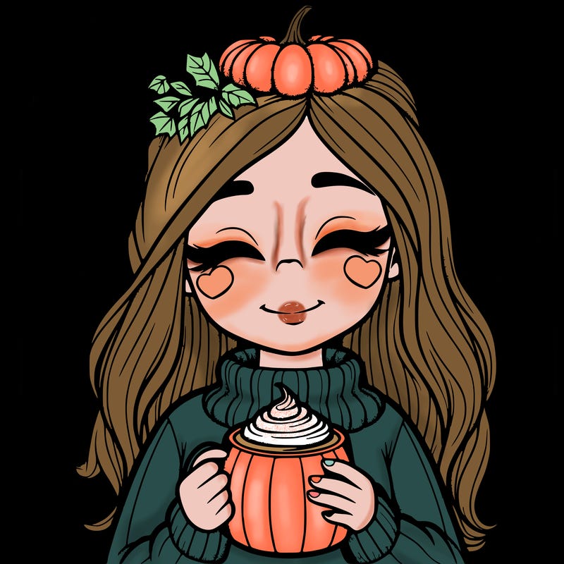 realistic girl drinking pumpkin spice latte coffe
