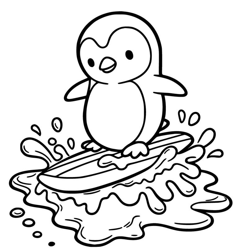 a penguin surfing on a melted ice