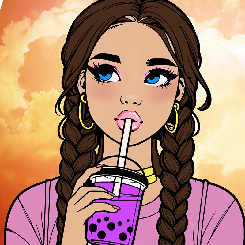 realistic girl with braided hair drinking boba