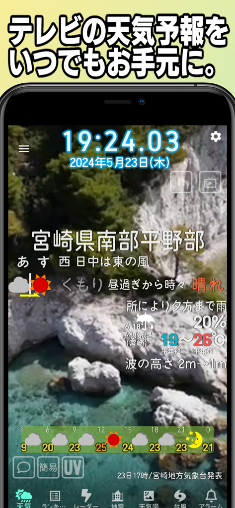 お天気のお知らせ (気象庁データ) - 昭和レトロTV風の美学で宮崎県の予報を表示する日本の天気アプリ