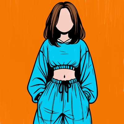 realistic girl faceless with baggy pants and a crop top