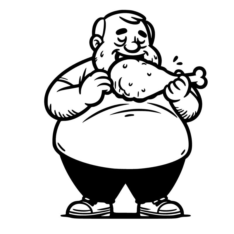 fat man eating chicken legs