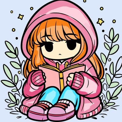 girl in oversized hoodie reading a book
