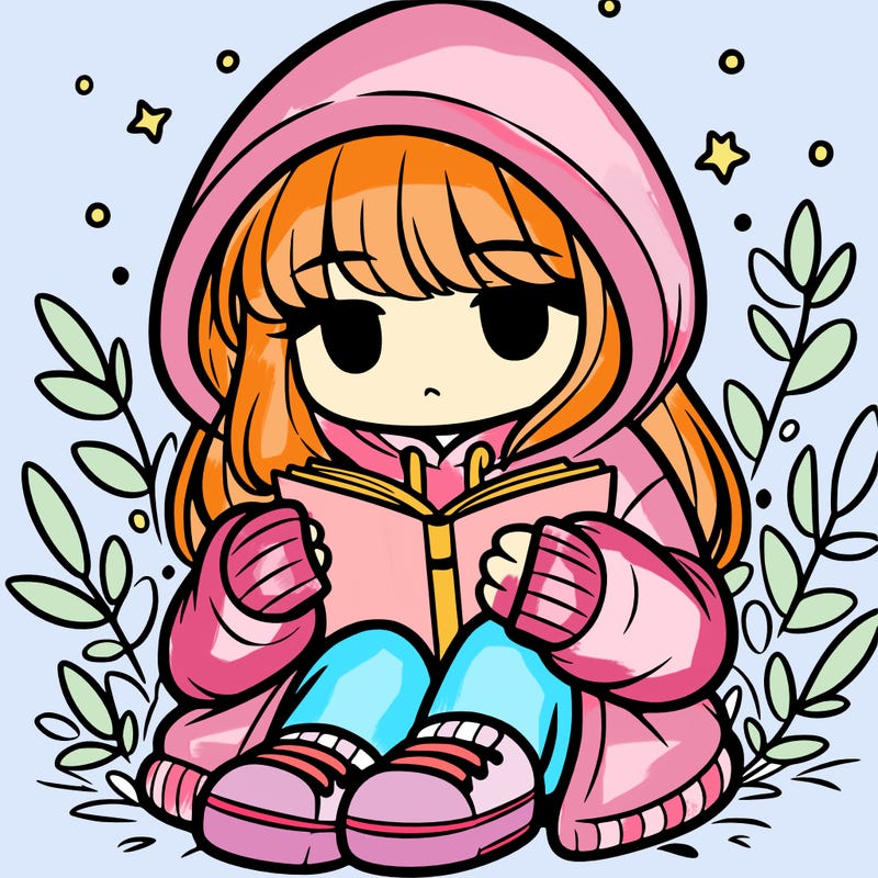 girl in oversized hoodie reading a book