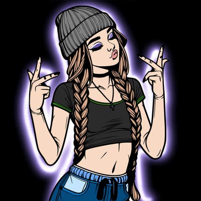 realistic teenage girl with braids and a beanie and crop top doing 🫶🏼