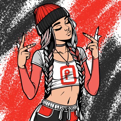 realistic teenage girl with braids and a beanie and crop top doing 🫶🏼