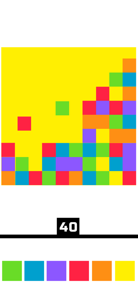 Cuadrícula minimalista de cuadrados de colores en el juego de rompecabezas Flood it Chroma