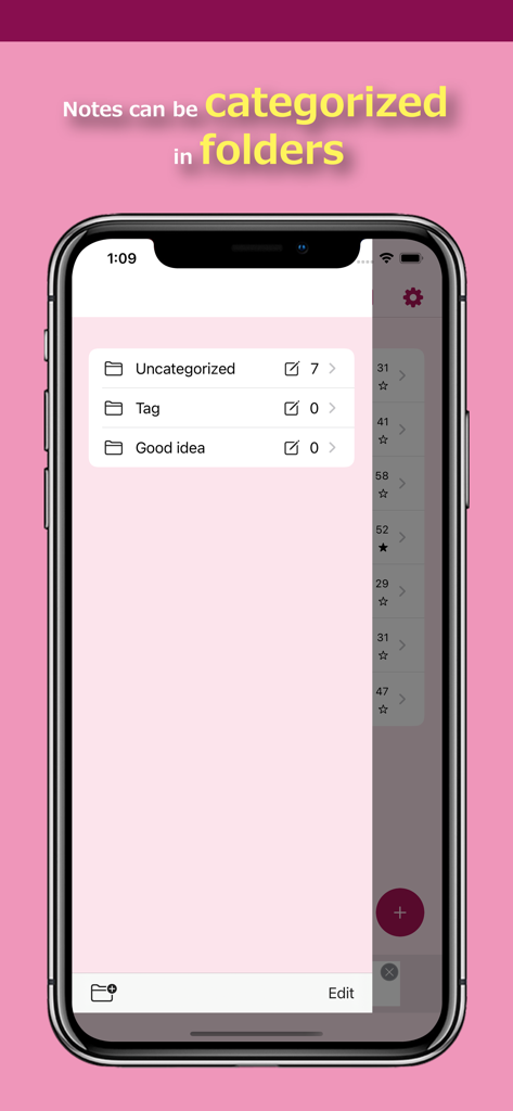 Memo Pad - Simple Note Pad - Memo Pad app interface showing how to categorize notes into folders on an iPhone
