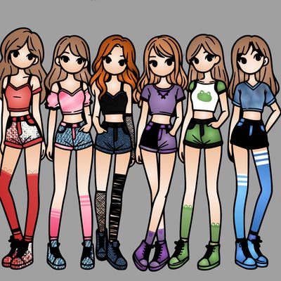 a group of girls wearing crop tops and shorts