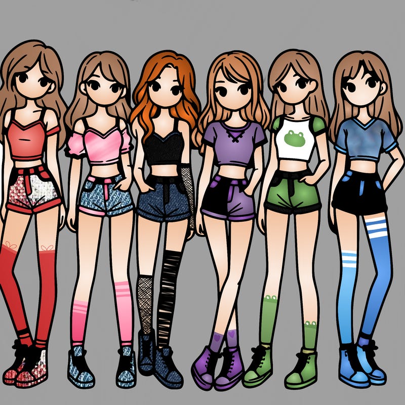 a group of girls wearing crop tops and shorts