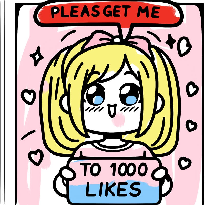 a girl saying please get me to 100 likes