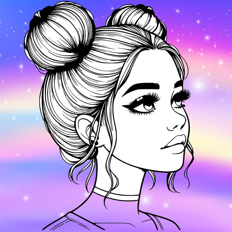 realistic girl with buns on the top of her head