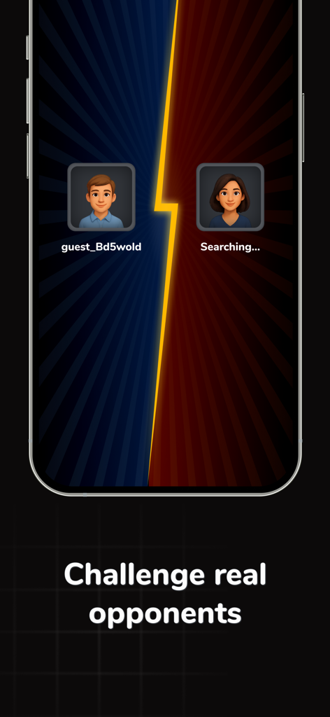 Zip Zap Puzzle: Logic Game - A matchmaking screen from Zip Zap Puzzle showing two player avatars with the caption Challenge real opponents